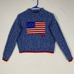 Polo Ralph Lauren American Flag Marled Cropped Sweater Large